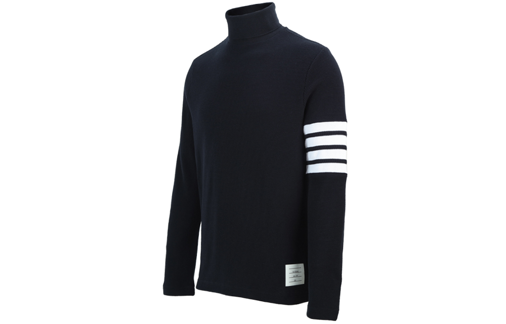 Shop THOM BROWNE FW21 Waffle Knit Turtleneck Sweater Navy 4-Bar MJS106P-05802-415