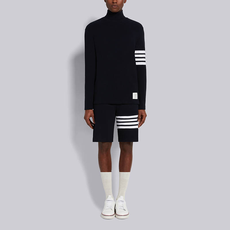 Purchase THOM BROWNE FW21 Waffle Knit Turtleneck Sweater Navy 4-Bar MJS106P-05802-415