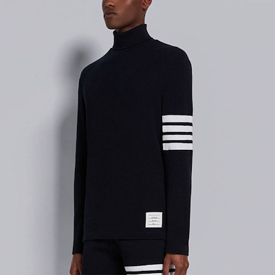 THOM BROWNE FW21 Waffle Knit Turtleneck Sweater Navy 4-Bar MJS106P-05802-415 Cheap THOM BROWNE FW21 Waffle Knit Turtleneck Sweater Navy 4-Bar MJS106P-05802-415
