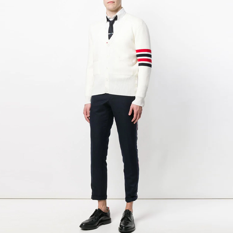 THOM BROWNE FW21 White 4-Bar Striped Wool Sweater. MKC160A-00014-100 圖 3