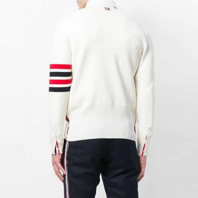 THOM BROWNE FW21 White 4-Bar Striped Wool Sweater. MKC160A-00014-100 圖 4