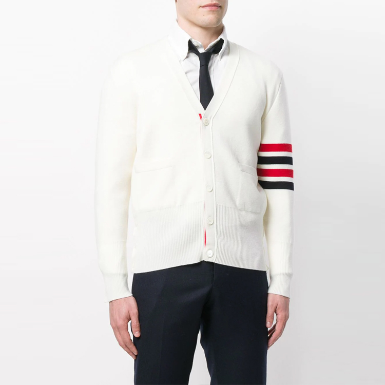 THOM BROWNE FW21 White 4-Bar Striped Wool Sweater. MKC160A-00014-100 圖 5