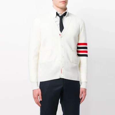 THOM BROWNE FW21 White 4-Bar Striped Wool Sweater. MKC160A-00014-100 Purchase THOM BROWNE FW21 White 4-Bar Striped Wool Sweater. MKC160A-00014-100
