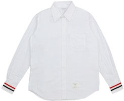 THOM BROWNE FW21 White Long-Sleeve Shirt with Tricolor Cuff Logo. MWL289A-06177-100 THOM BROWNE FW21 White Long-Sleeve Shirt with Tricolor Cuff Logo. MWL289A-06177-100