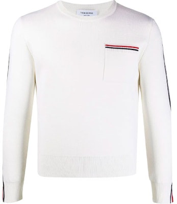 THOM BROWNE FW21 白色條紋羊毛混紡圓領毛衣. MKA367A-Y1002-100 Order THOM BROWNE FW21 白色條紋羊毛混紡圓領毛衣. MKA367A-Y1002-100