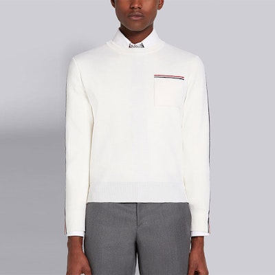 THOM BROWNE FW21 白色條紋羊毛混紡圓領毛衣. MKA367A-Y1002-100 Lookbook THOM BROWNE FW21 白色條紋羊毛混紡圓領毛衣. MKA367A-Y1002-100