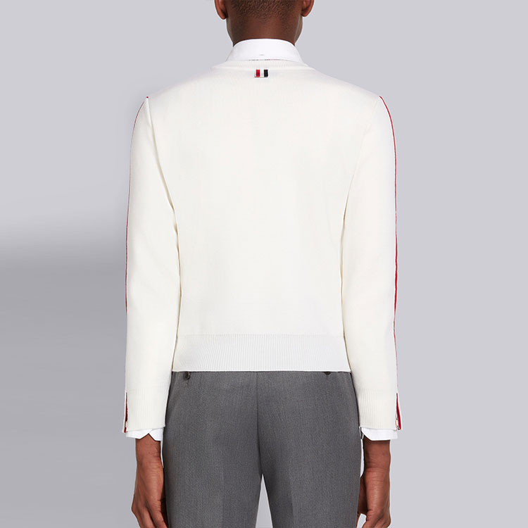 Shop Jersey Cuello Redondo de Lana Mezclada Blancas Rayas THOM BROWNE FW21. MKA367A-Y1002-100