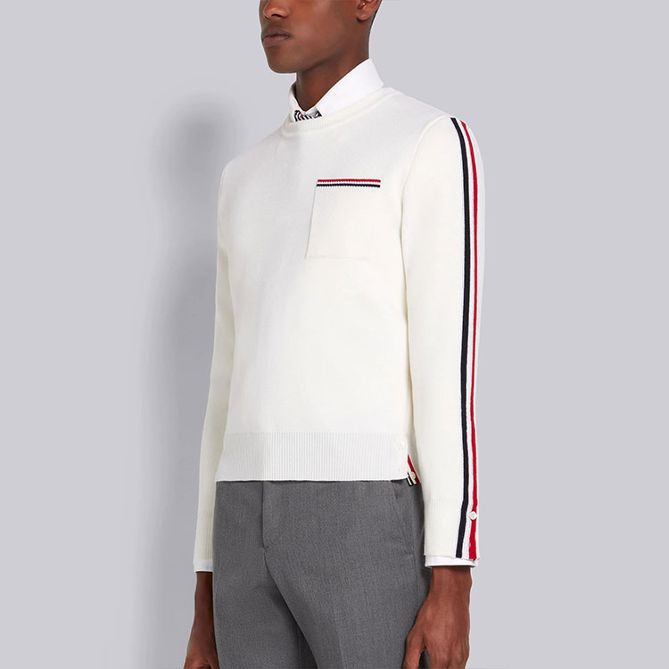 Purchase Jersey Cuello Redondo de Lana Mezclada Blancas Rayas THOM BROWNE FW21. MKA367A-Y1002-100