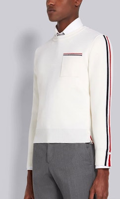THOM BROWNE FW21 白色條紋羊毛混紡圓領毛衣. MKA367A-Y1002-100 Purchase THOM BROWNE FW21 白色條紋羊毛混紡圓領毛衣. MKA367A-Y1002-100