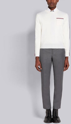 THOM BROWNE FW21 白色條紋羊毛混紡圓領毛衣. MKA367A-Y1002-100 Details for THOM BROWNE FW21 白色條紋羊毛混紡圓領毛衣. MKA367A-Y1002-100