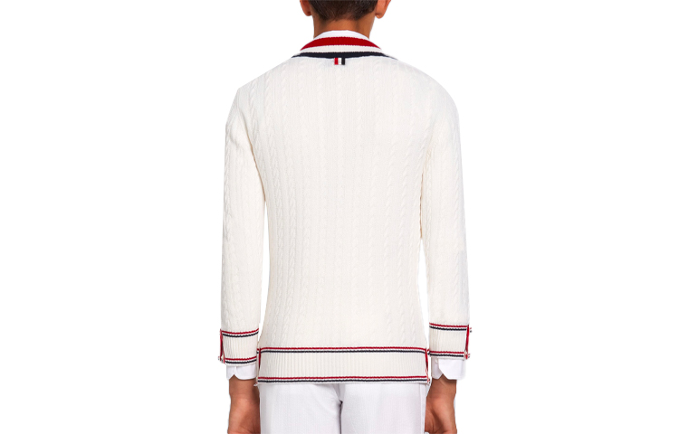 Thom Browne FW21 White V-Neck Sweater with Tricolor Stripe. MKA350A-Y2001-100 圖 3