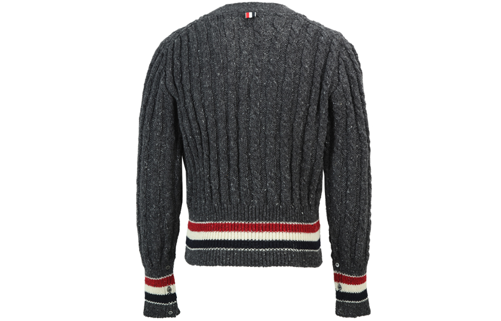 Thom Browne FW21 Wool Sweater Tricolor Cable Knit Stripe Dark Gray MKC357A-Y1502-025 圖 3