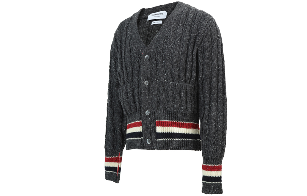 Thom Browne FW21 Wool Sweater Tricolor Cable Knit Stripe Dark Gray MKC357A-Y1502-025 圖 4