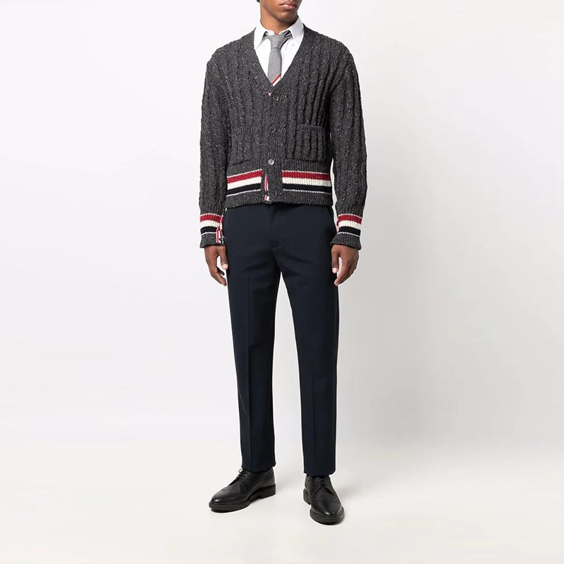 Thom Browne FW21 Wool Sweater Tricolor Cable Knit Stripe Dark Gray MKC357A-Y1502-025 圖 5