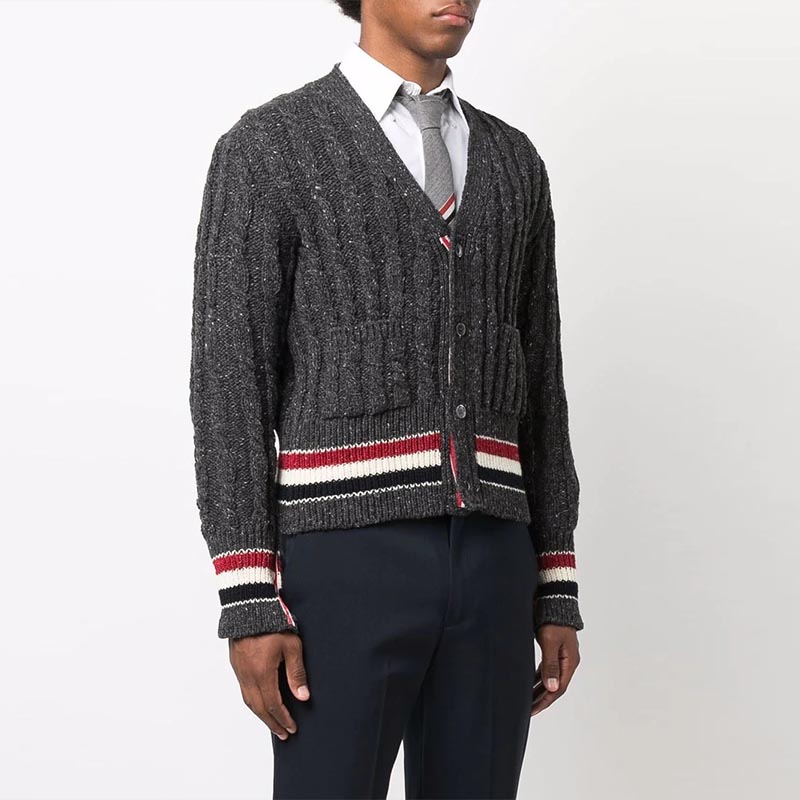 Thom Browne FW21 Wool Sweater Tricolor Cable Knit Stripe Dark Gray MKC357A-Y1502-025 圖 6