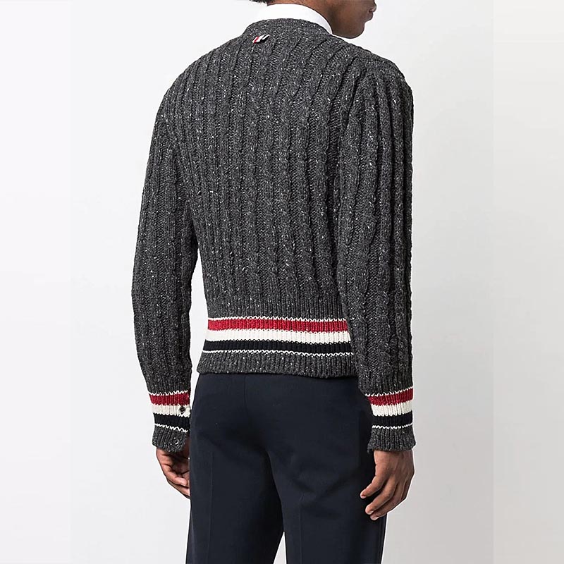 Thom Browne FW21 Wool Sweater Tricolor Cable Knit Stripe Dark Gray MKC357A-Y1502-025 圖 7