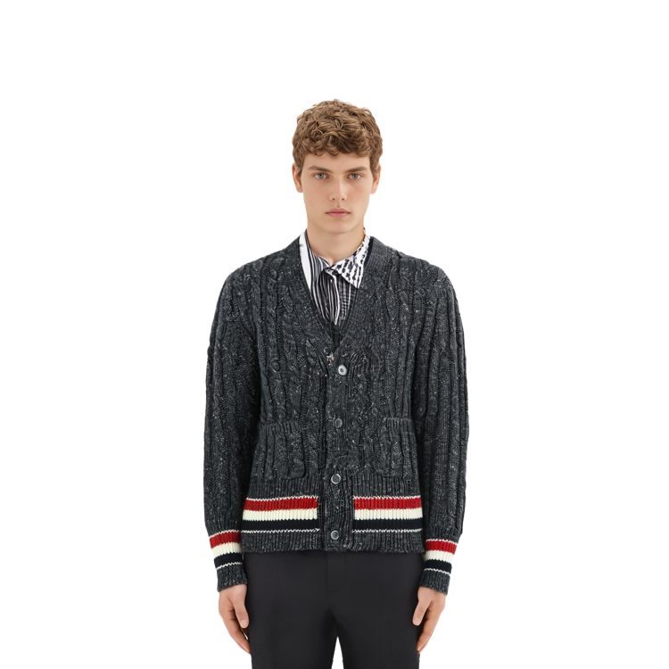 Thom Browne FW21 Wool Sweater Tricolor Cable Knit Stripe Dark Gray MKC357A-Y1502-025 圖 8