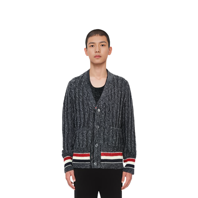 Thom Browne FW21 Wool Sweater Tricolor Cable Knit Stripe Dark Gray MKC357A-Y1502-025 圖 9