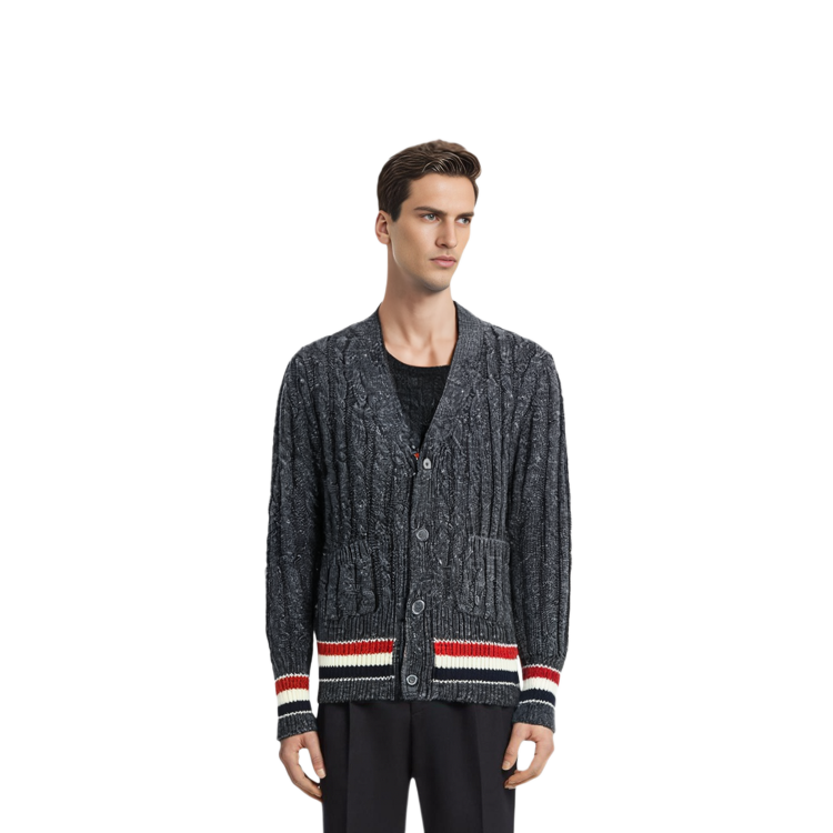 Thom Browne FW21 Wool Sweater Tricolor Cable Knit Stripe Dark Gray MKC357A-Y1502-025 圖 10