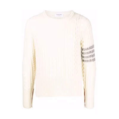 Thom Browne FW22 Beige 4-Bar Wool Crewneck Pullover Sweater. MKA411A-Y1506-100