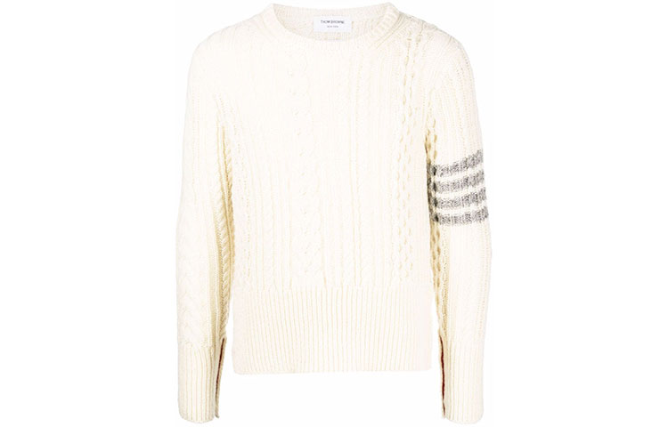 Order Thom Browne FW22 Beige 4-Bar Wool Crewneck Sweater. MKA411A-Y1506-100