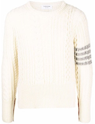 Thom Browne FW22 Beige 4-Bar Wool Crewneck Sweater. MKA411A-Y1506-100 Order Thom Browne FW22 Beige 4-Bar Wool Crewneck Sweater. MKA411A-Y1506-100