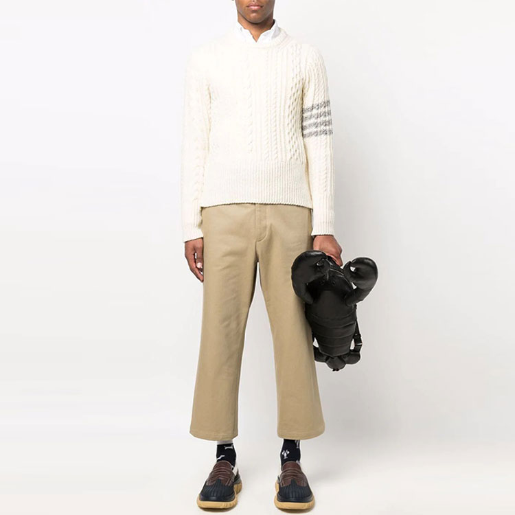 Lookbook Thom Browne FW22 Beige 4-Bar Wool Crewneck Sweater. MKA411A-Y1506-100