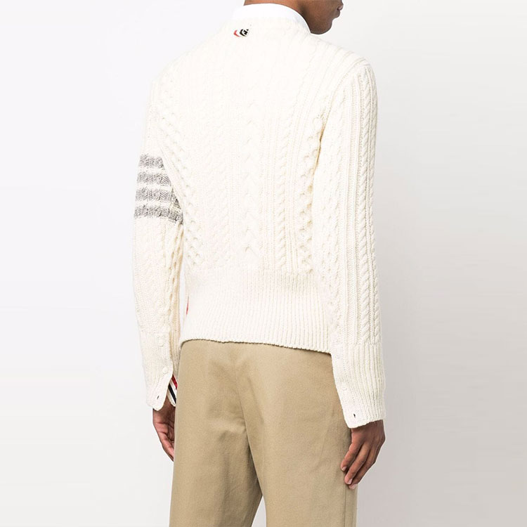 Shop Thom Browne FW22 Beige 4-Bar Wool Crewneck Sweater. MKA411A-Y1506-100