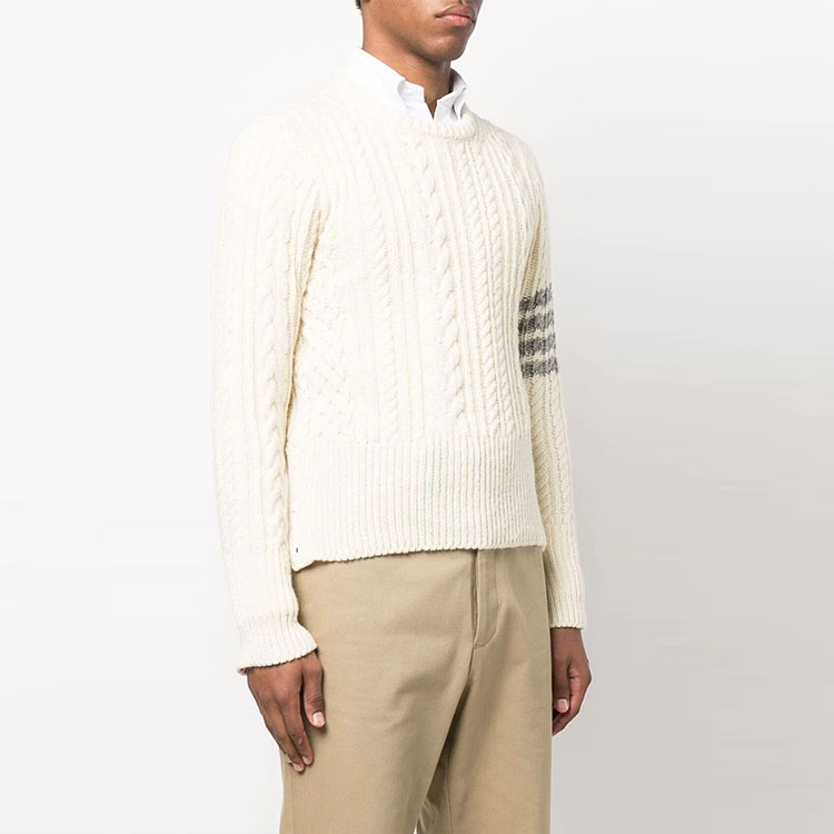 Purchase Thom Browne FW22 Beige 4-Bar Wool Crewneck Sweater. MKA411A-Y1506-100