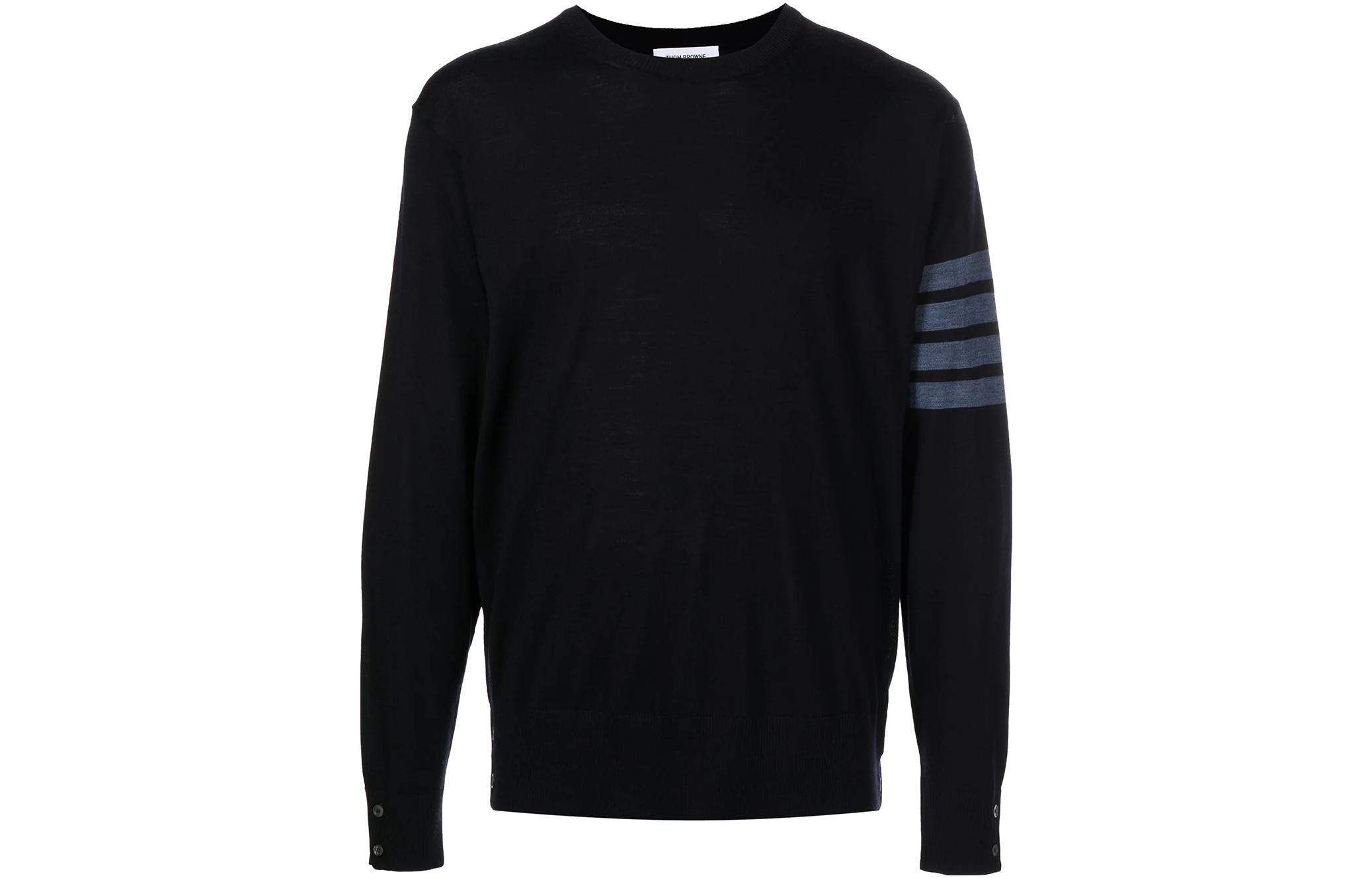 THOM BROWNE FW22  Black Wool Sweater with Four-Bar Stripes MKA002BY-1014N-avy