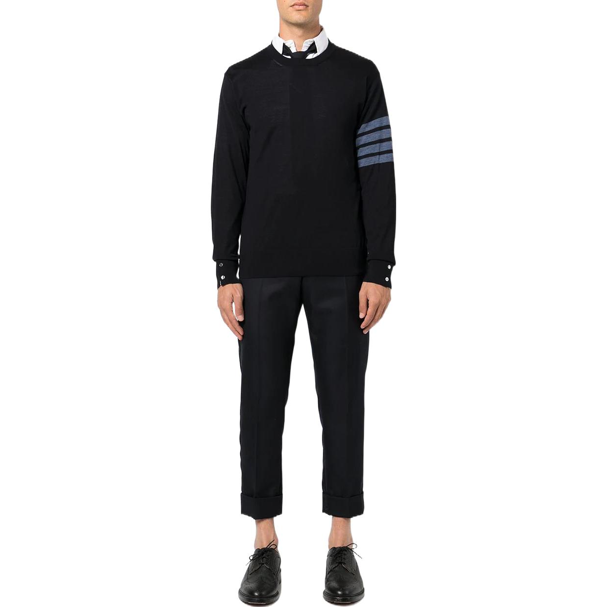 THOM BROWNE FW22  Black Wool Sweater with Four-Bar Stripes MKA002BY-1014N-avy 圖 3