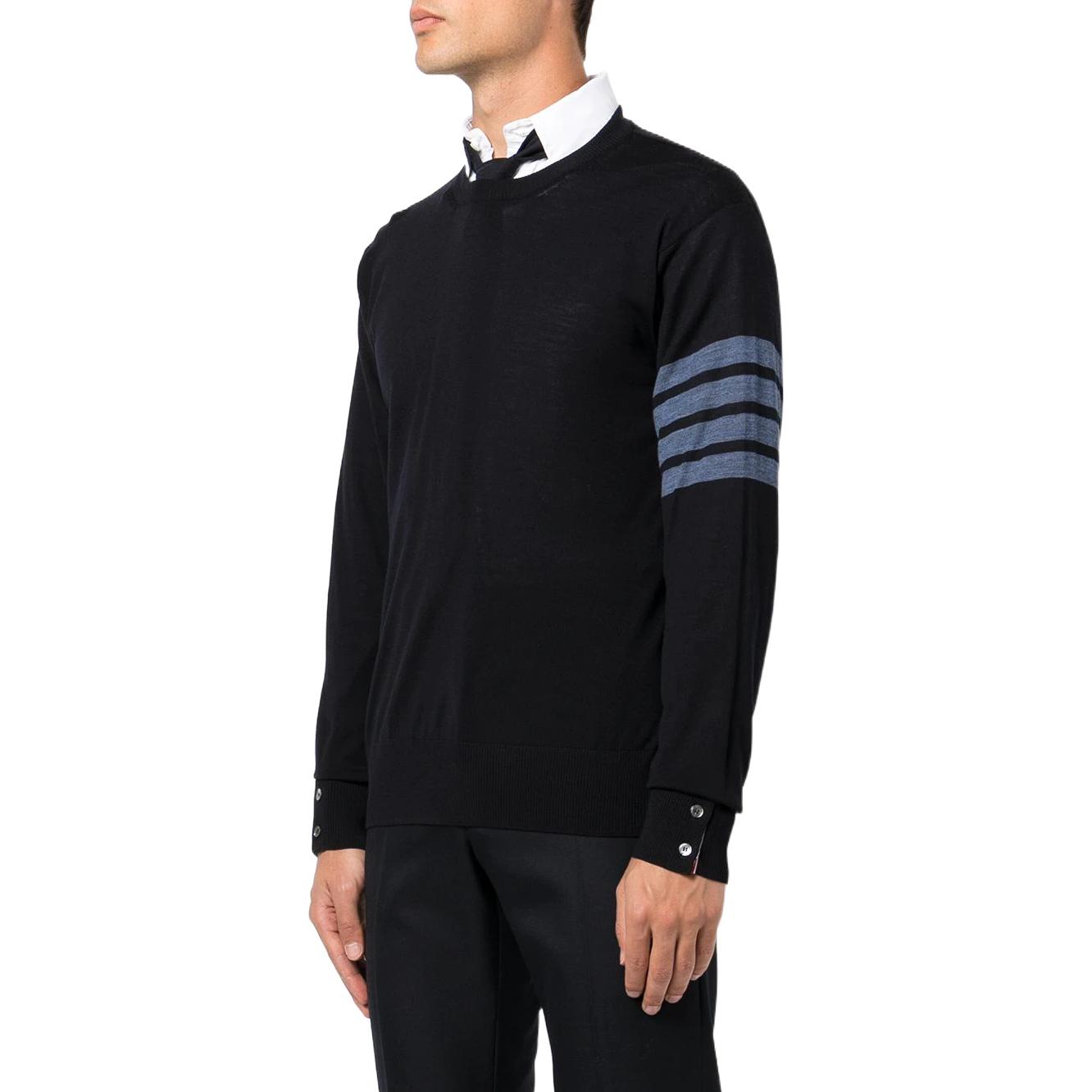 THOM BROWNE FW22  Black Wool Sweater with Four-Bar Stripes MKA002BY-1014N-avy 圖 4