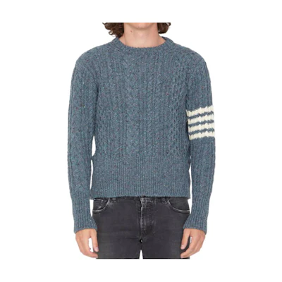 Thom Browne FW22 Blue Mohair Wool Sweater with Four Stripes. MKA411A-Y1506-420