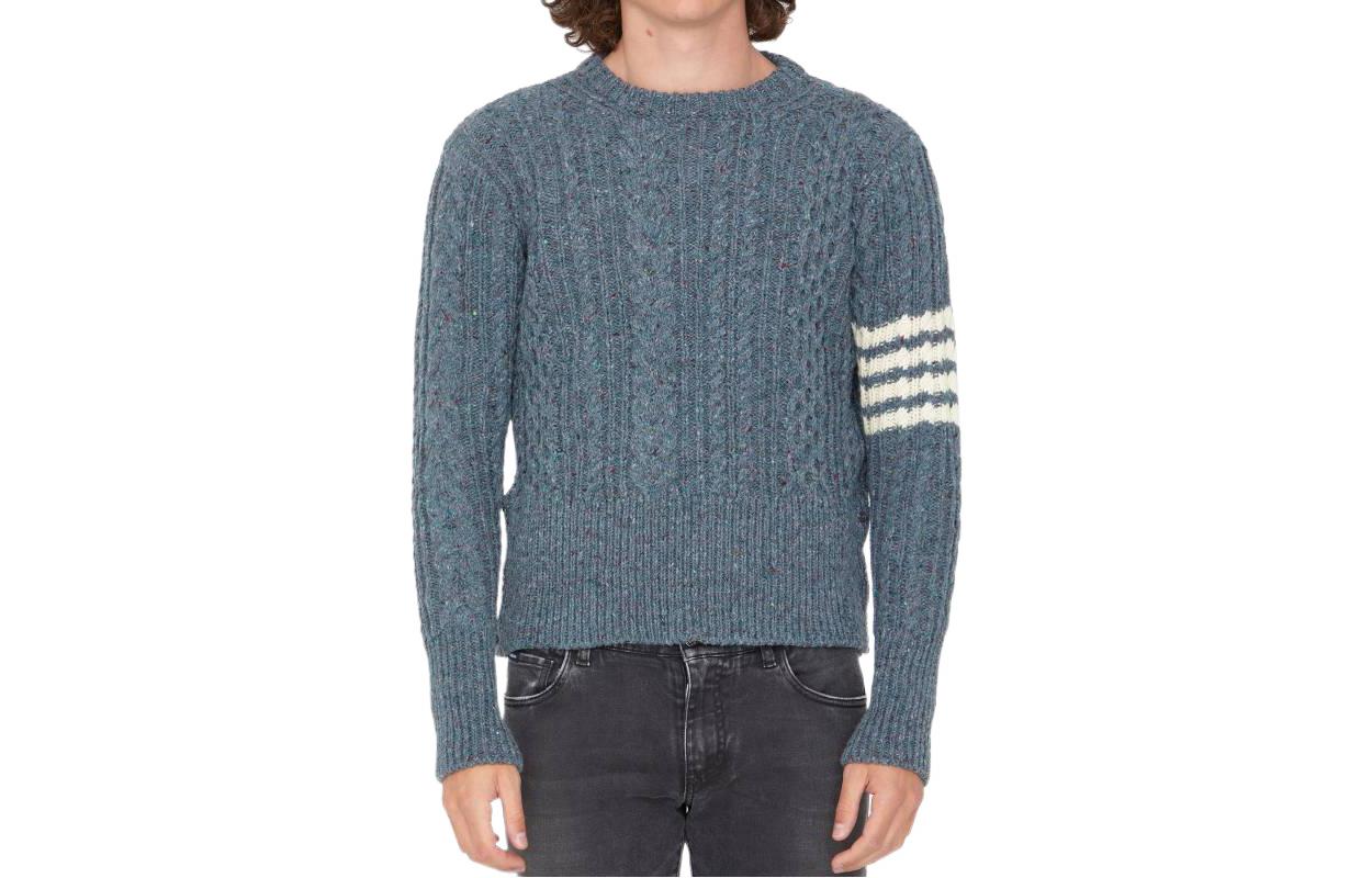 Order Thom Browne FW22 Suéter Azul de Mohair y Lana con Cuatro Rayas. MKA411A-Y1506-420