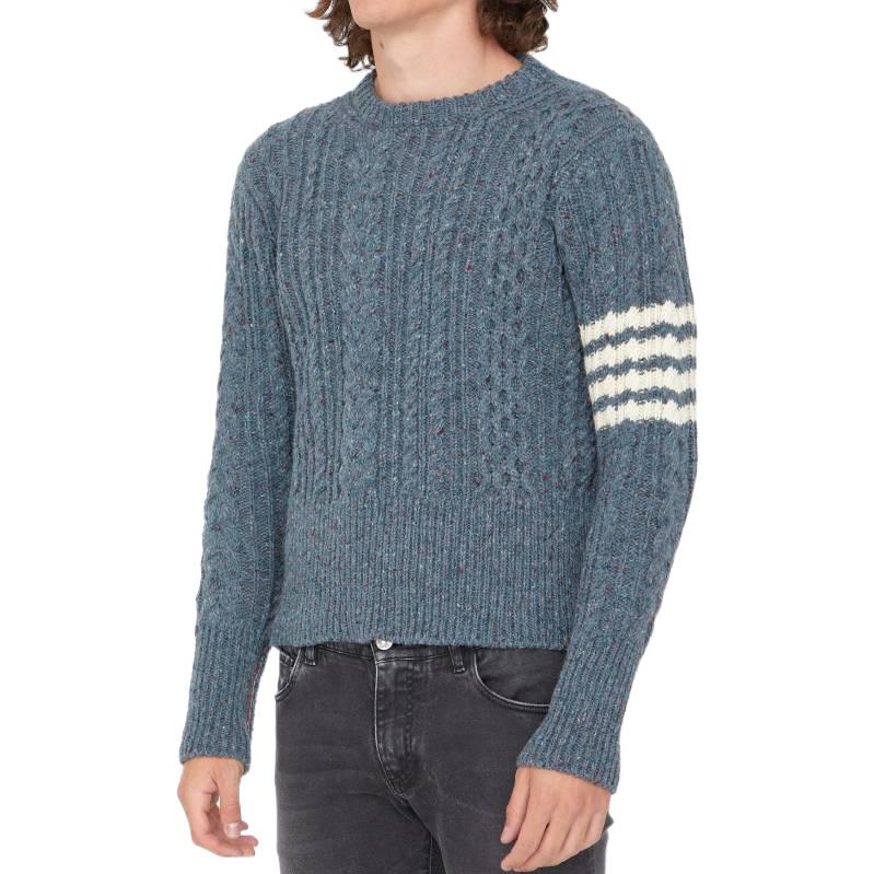 Shop Thom Browne FW22 Suéter Azul de Mohair y Lana con Cuatro Rayas. MKA411A-Y1506-420