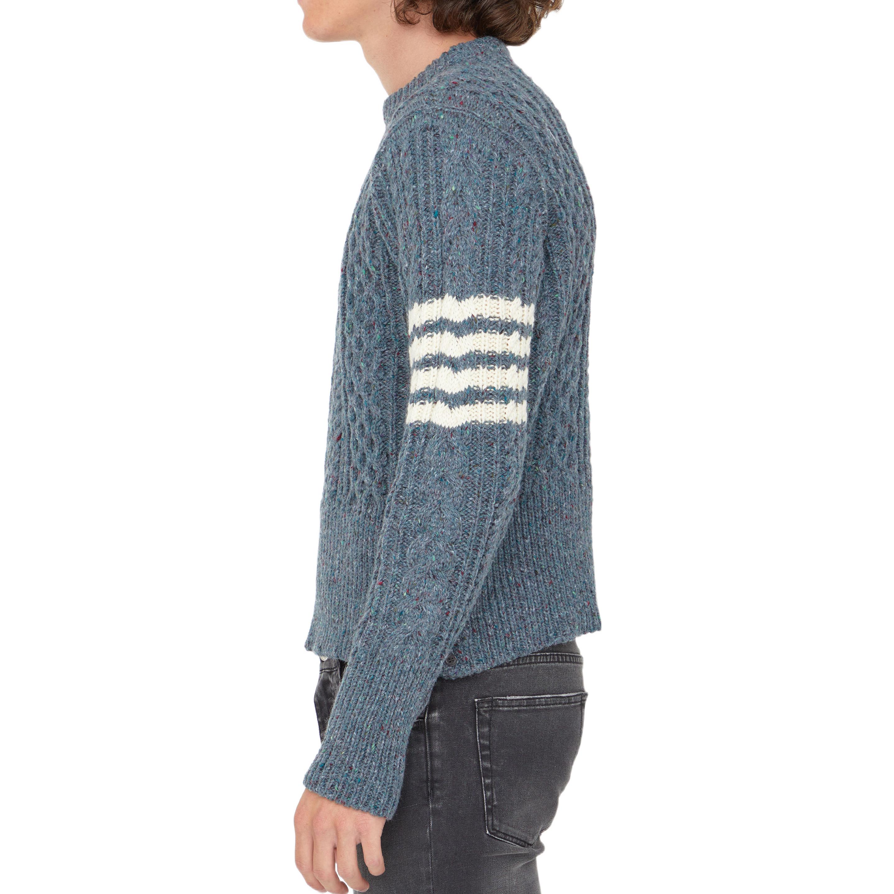 Purchase Thom Browne FW22 Suéter Azul de Mohair y Lana con Cuatro Rayas. MKA411A-Y1506-420