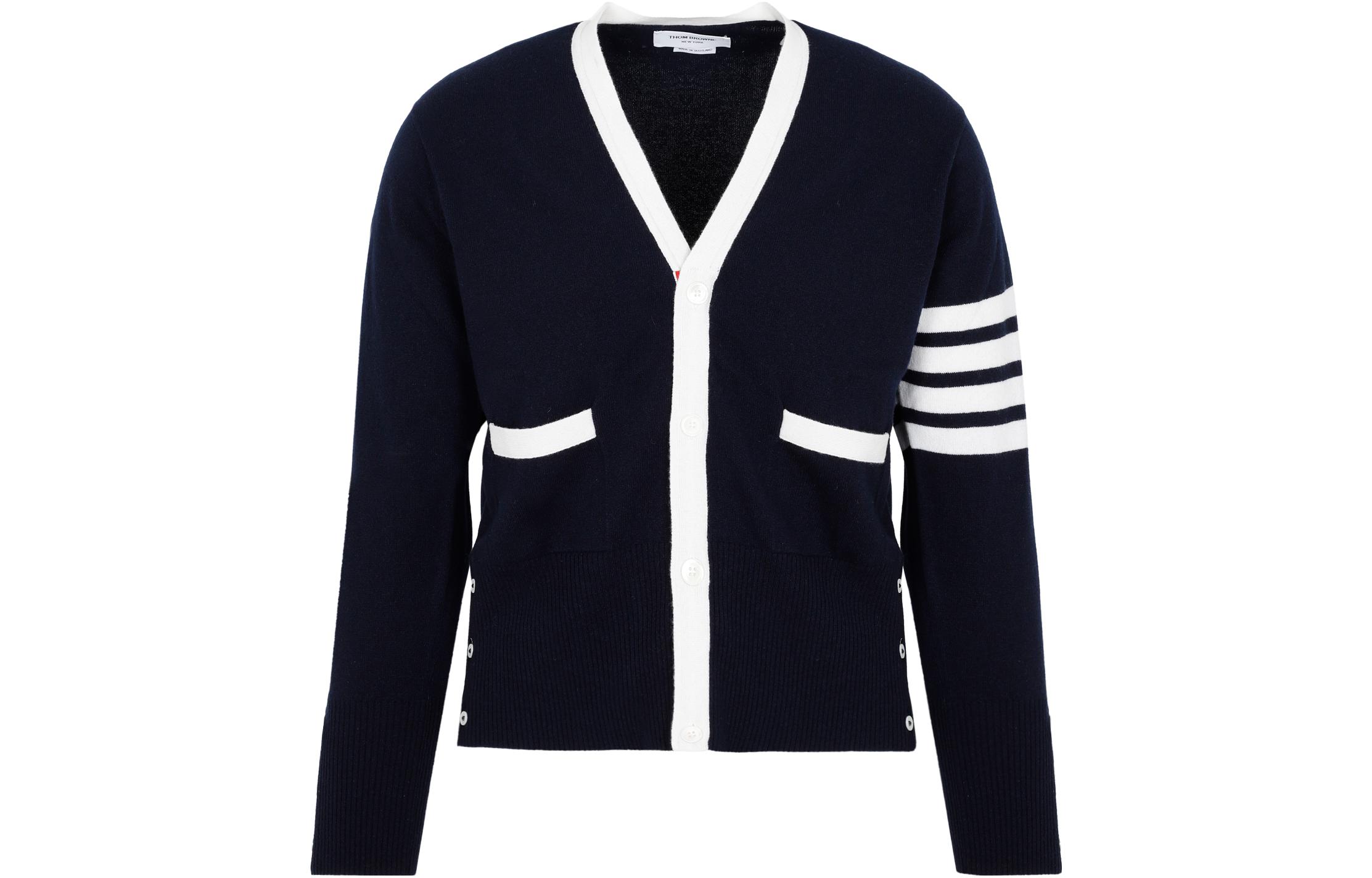 Thom Browne FW22  Blue V-Neck Knit Cardigan with Contrast Stripe Details MKC001D-00011-415 圖 2