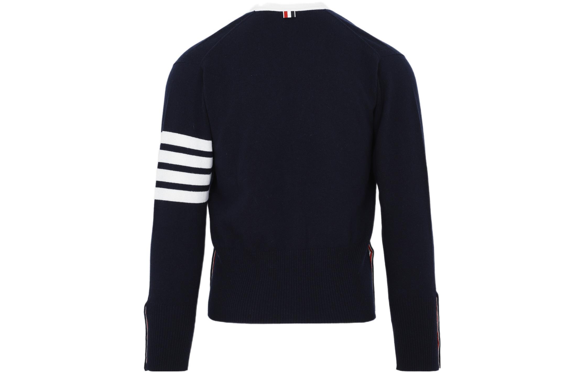 Thom Browne FW22  Blue V-Neck Knit Cardigan with Contrast Stripe Details MKC001D-00011-415 圖 3