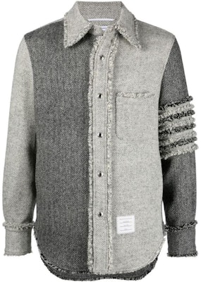 THOM BROWNE FW22 經典四條紋Ivy Boy灰色拼布襯衫外套. MJO145F02508035 Buy THOM BROWNE FW22 經典四條紋Ivy Boy灰色拼布襯衫外套. MJO145F02508035