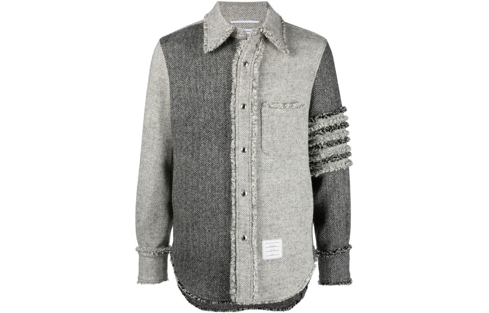 Order THOM BROWNE FW22 經典四條紋Ivy Boy灰色拼布襯衫外套. MJO145F02508035