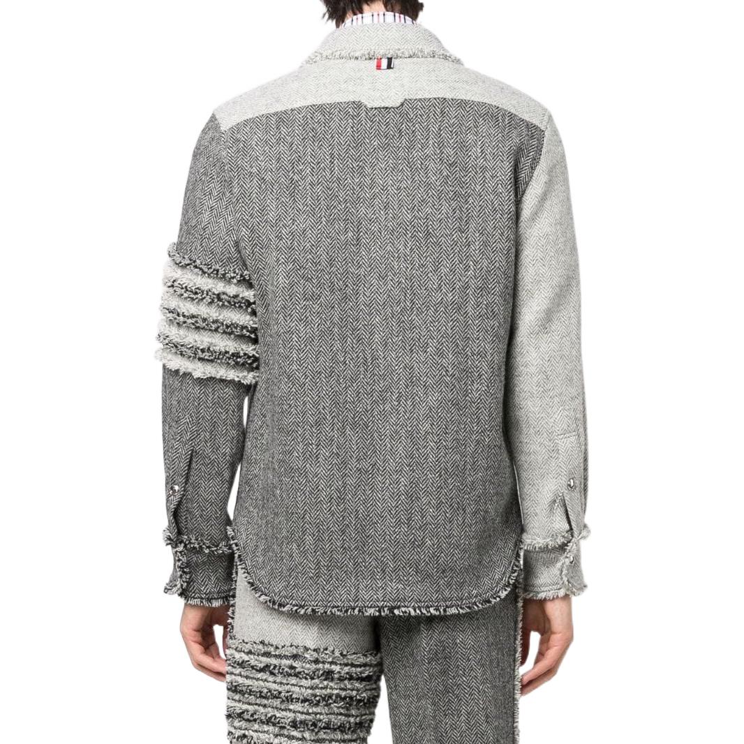 Purchase THOM BROWNE FW22 經典四條紋Ivy Boy灰色拼布襯衫外套. MJO145F02508035