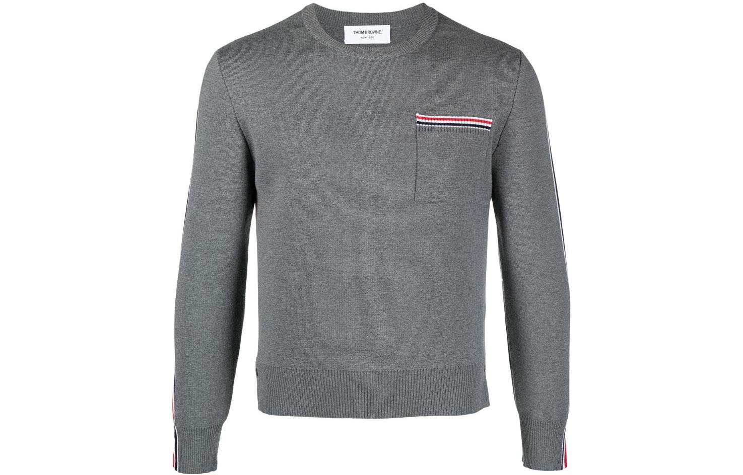 Order THOM BROWNE FW22  Gray Striped Wool Crewneck Sweater. MKA367A-Y1002-035