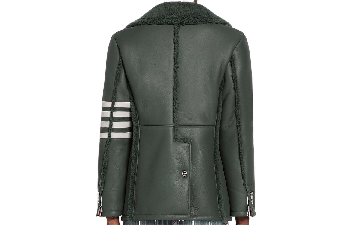 THOM BROWNE FW22  Green Leather Shearling Jacket with Four Stripes. MOU606X-02821-320 圖 3