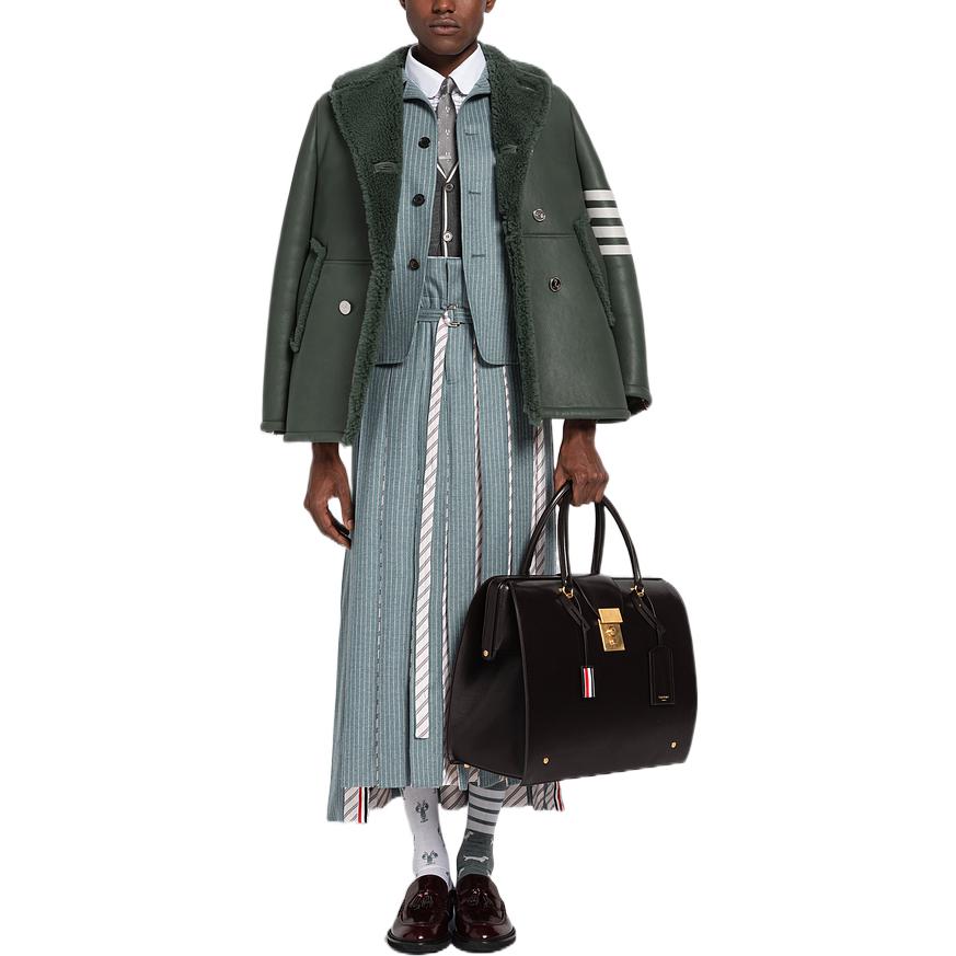 THOM BROWNE FW22  Green Leather Shearling Jacket with Four Stripes. MOU606X-02821-320 圖 4