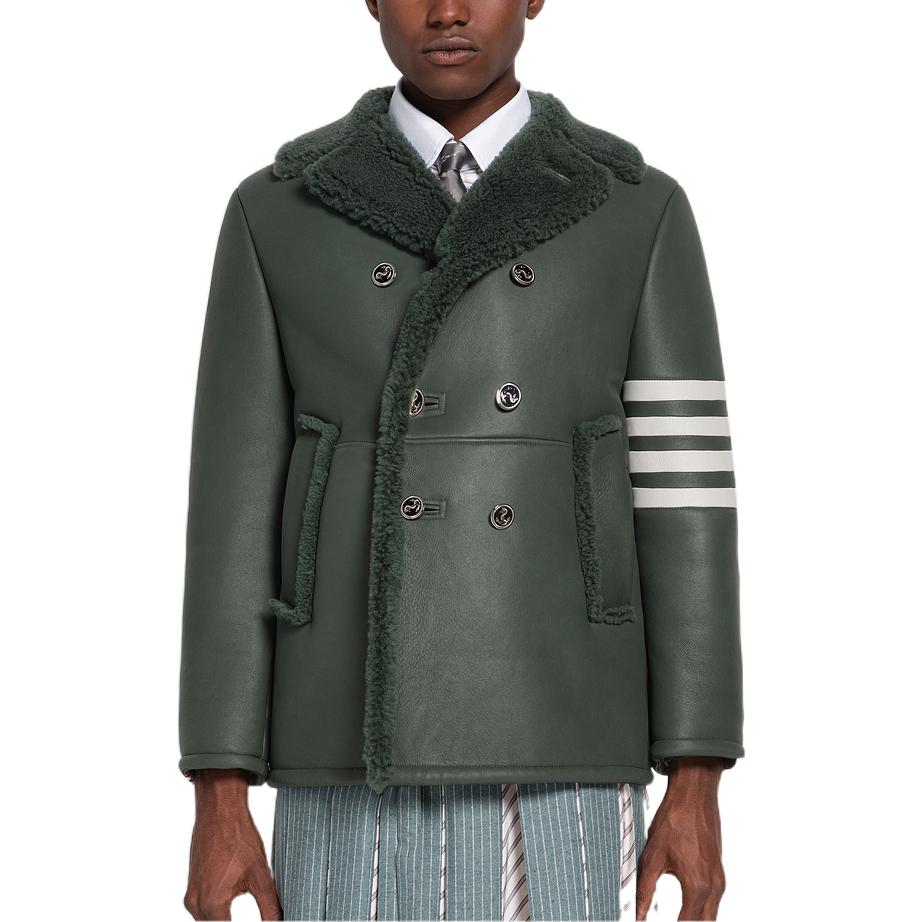 THOM BROWNE FW22  Green Leather Shearling Jacket with Four Stripes. MOU606X-02821-320 圖 5