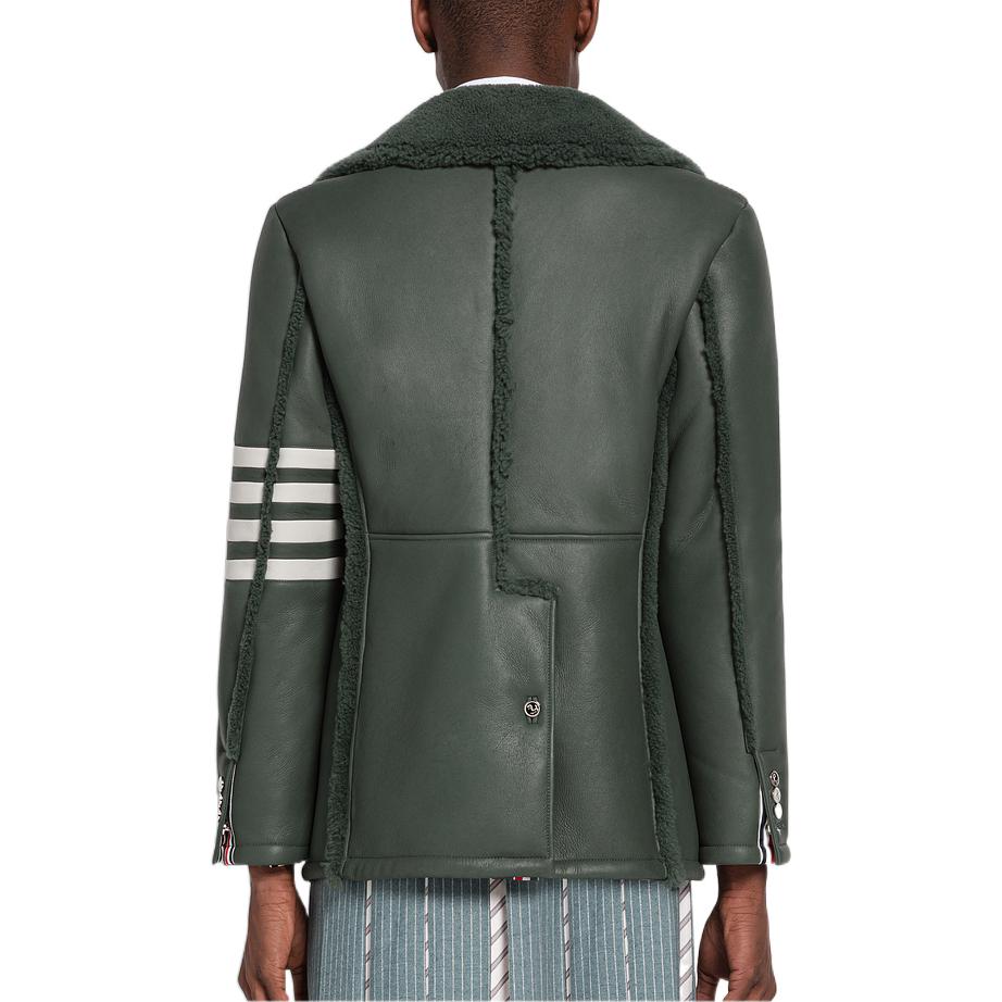 THOM BROWNE FW22  Green Leather Shearling Jacket with Four Stripes. MOU606X-02821-320 圖 6