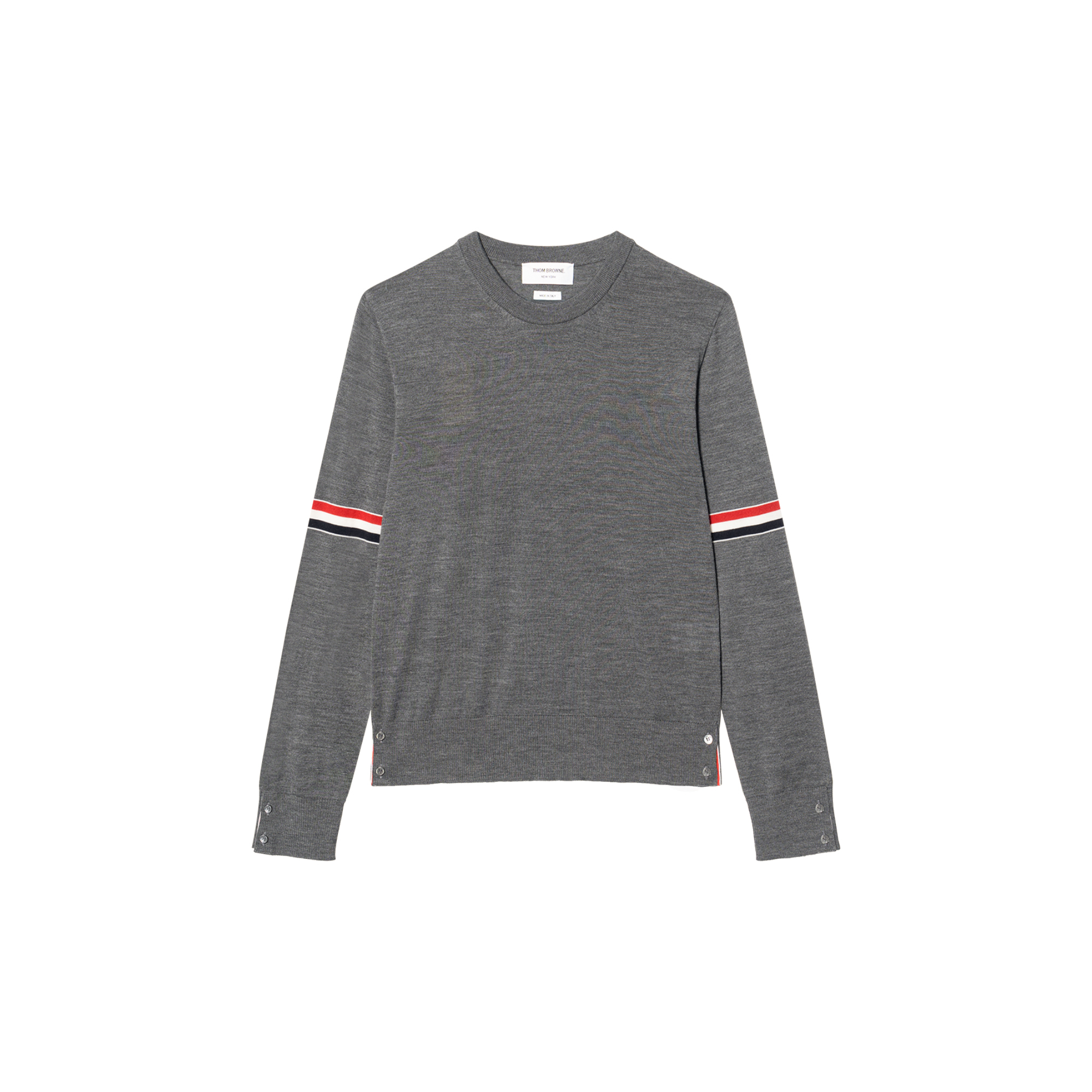 THOM BROWNE FW22  Grey 4-Bar Crewneck Wool Sweater. MKA412A-Y1014-035