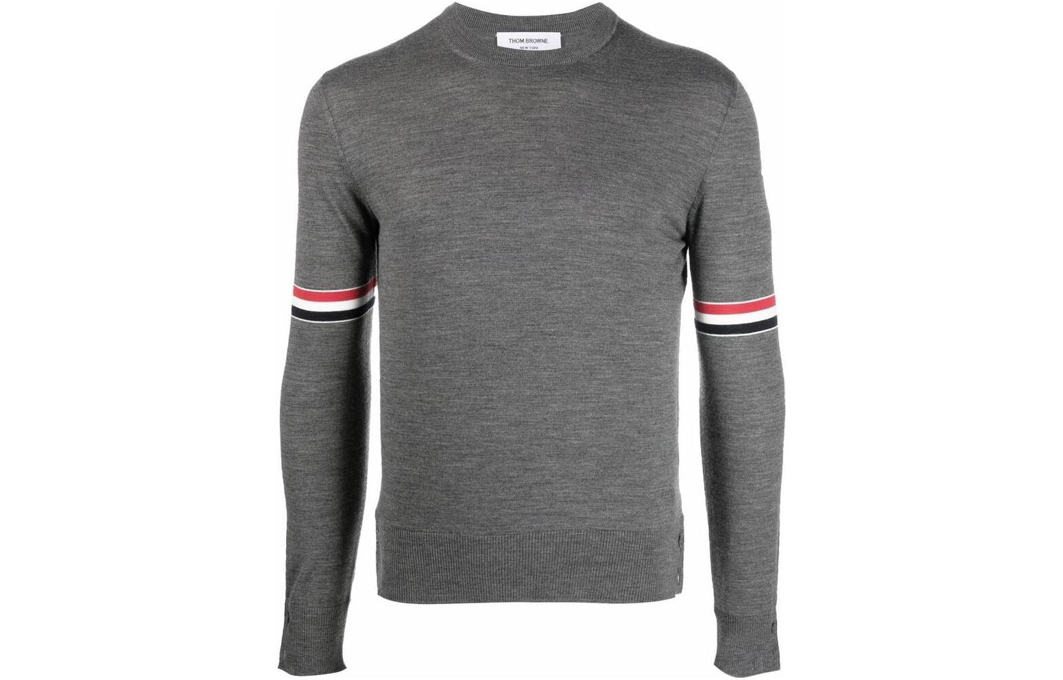 Order THOM BROWNE FW22 灰色4條紋羊毛圓領毛衣 MKA412A-Y1014-035