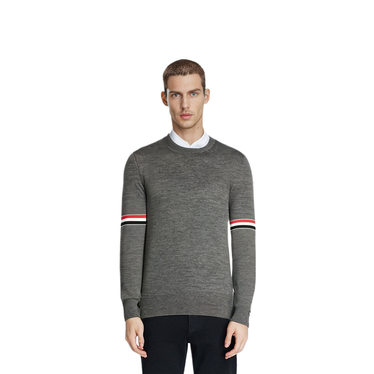 Details for THOM BROWNE FW22 灰色4條紋羊毛圓領毛衣 MKA412A-Y1014-035