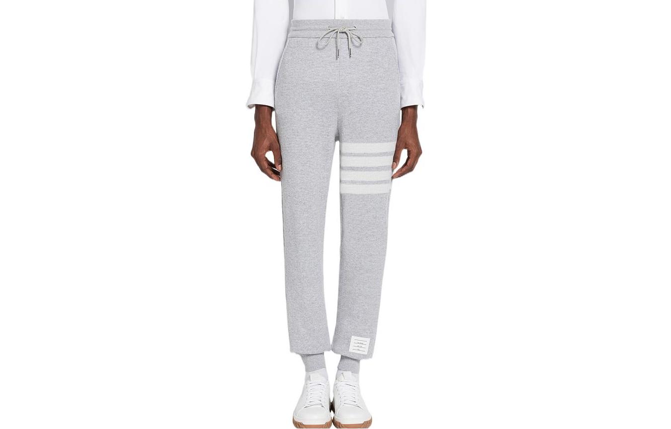 Thom Browne FW22  Grey 4-Bar Knit Jogger Sweatpants with Adjustable Waist. MJQ142-AJ0012-065